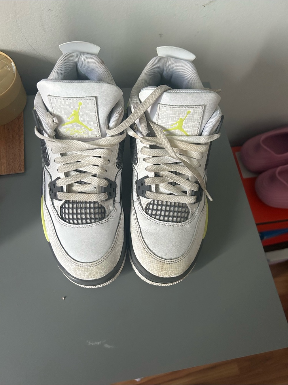 Nike Jordan Kids' White and Neon Lime Retro Basketball Shoes